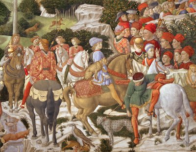 ジュリアーノデメディチ（1453-78年）、メルキオール、チャペルのマギサイクルの旅の詳細、1460年頃 作： Benozzo di Lese di Sandro Gozzoli